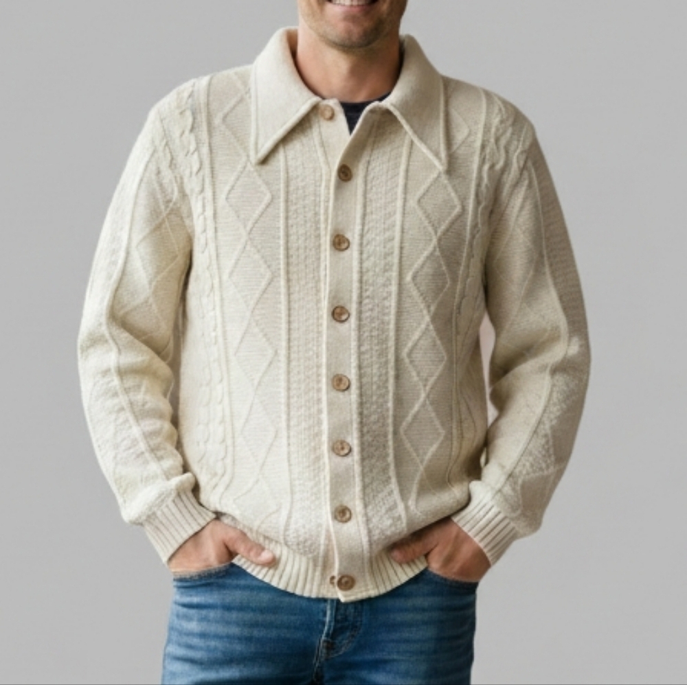 Vintage 70s Jantzen Cable Knit Cardigan - Made in Canada - Cream - Picture 2 of 11